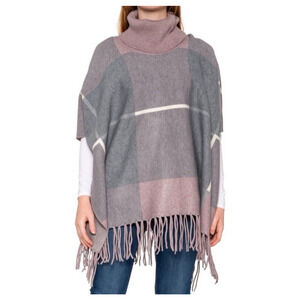 House of Harlow 1960 Fringed Poncho NWOT Lavender Grey Plaid High Neck Sweater